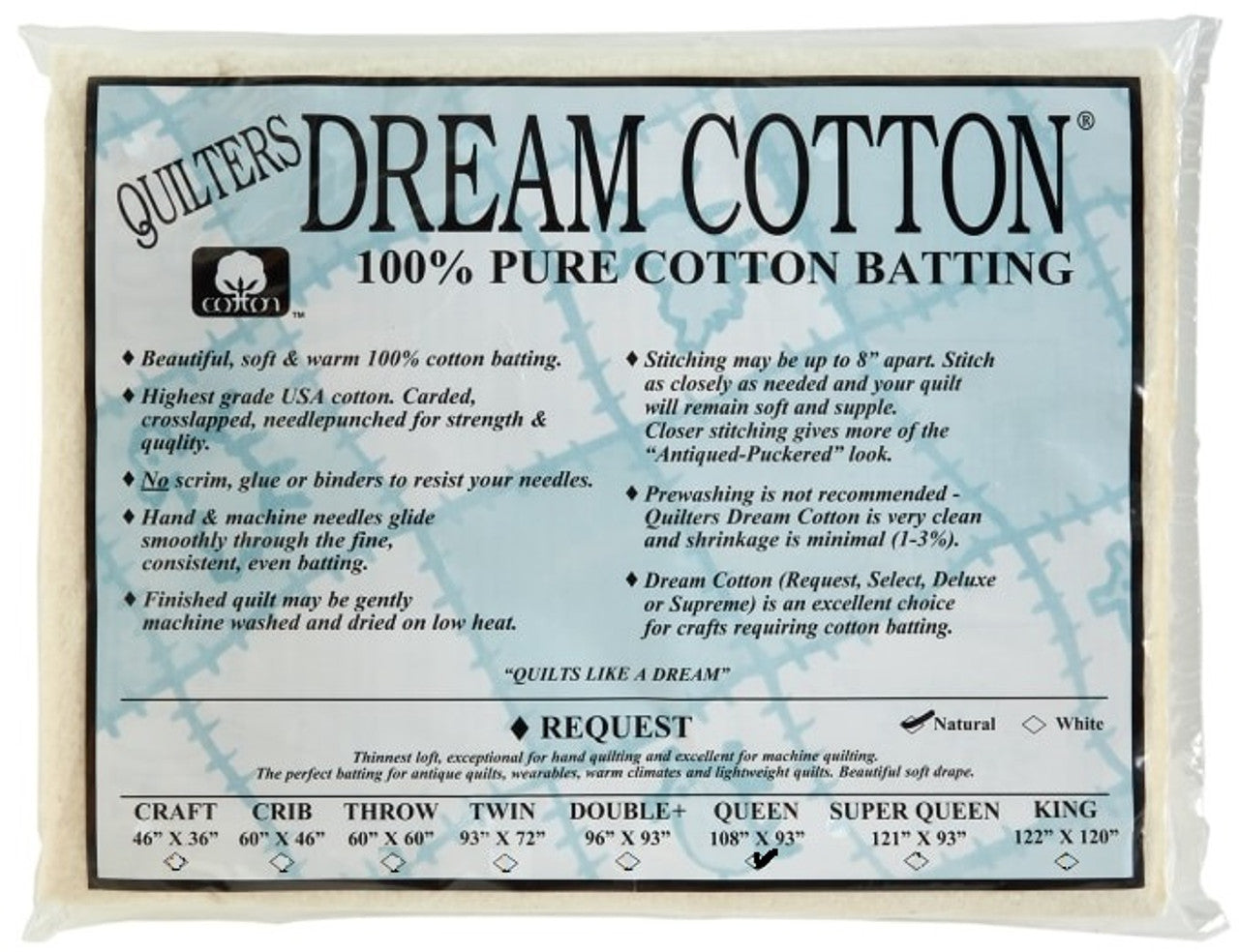 Request 100% Cotton Batting - Quilter’s Dream