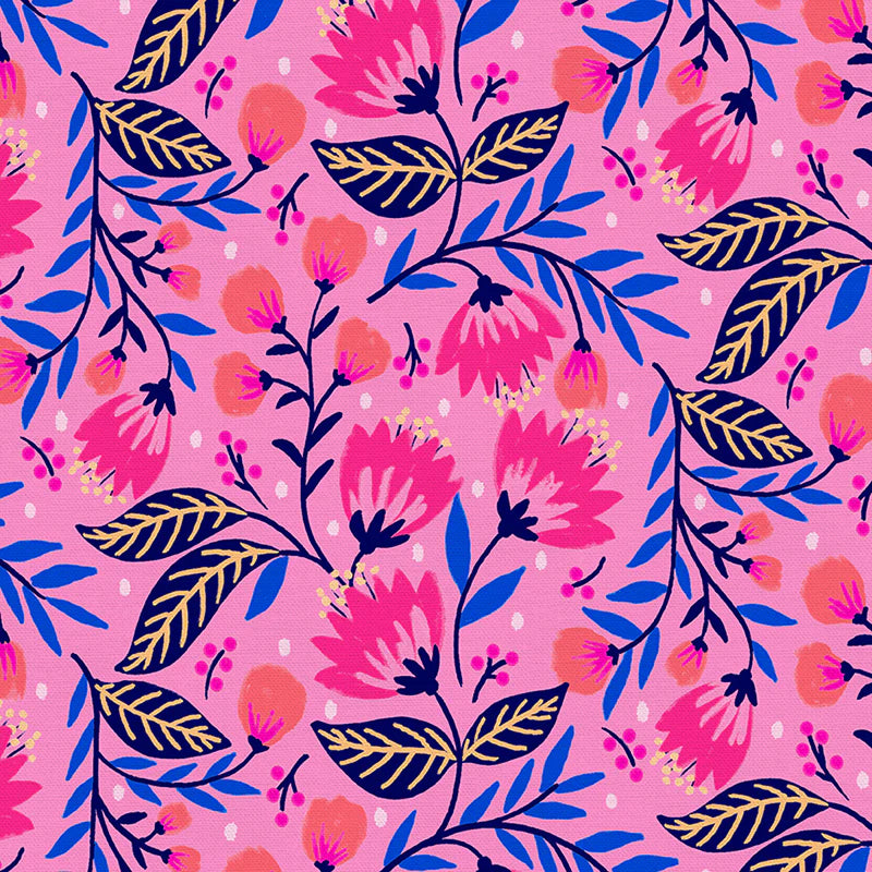 Parlor Pink/Navy Vibrant Blooms - Jess Phoenix Paintbrush Studios