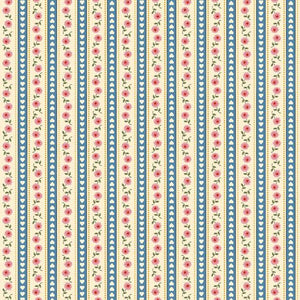 Blue Stripe Mother's Valentine Fat Quarter - Mary Mulari  for Marcus Fabrics