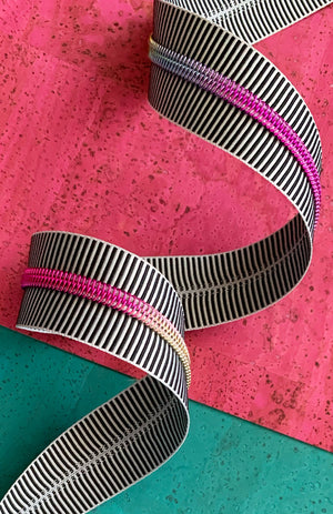 Zippers By The Yard Rainbow Coil Black Stripe - Sassafras Lane Designs