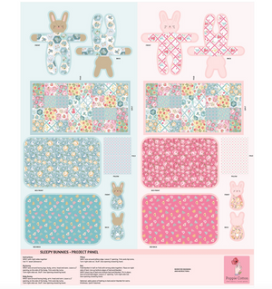 Sleeping Bunnies Panel Multi Rosy Cheeks - Lori Woods Poppie Cotton