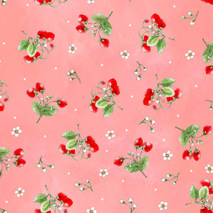 Strawberry Season Berry Sprig Toss Azalea - Briar Hill Designs Robert Kaufman Fabrics