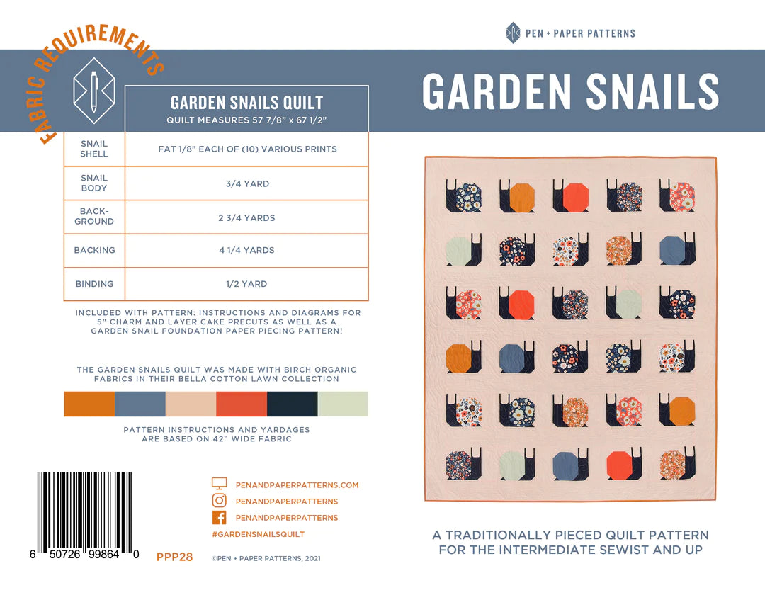 Garden Snails Quilt Pattern - Pen and Paper Patterns