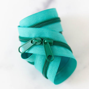 30” Turquoise Zipper - Green Coil & Pulls