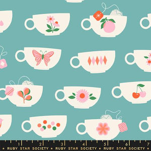 Camellia Teacups Turquoise -  Melody Miller for RSS